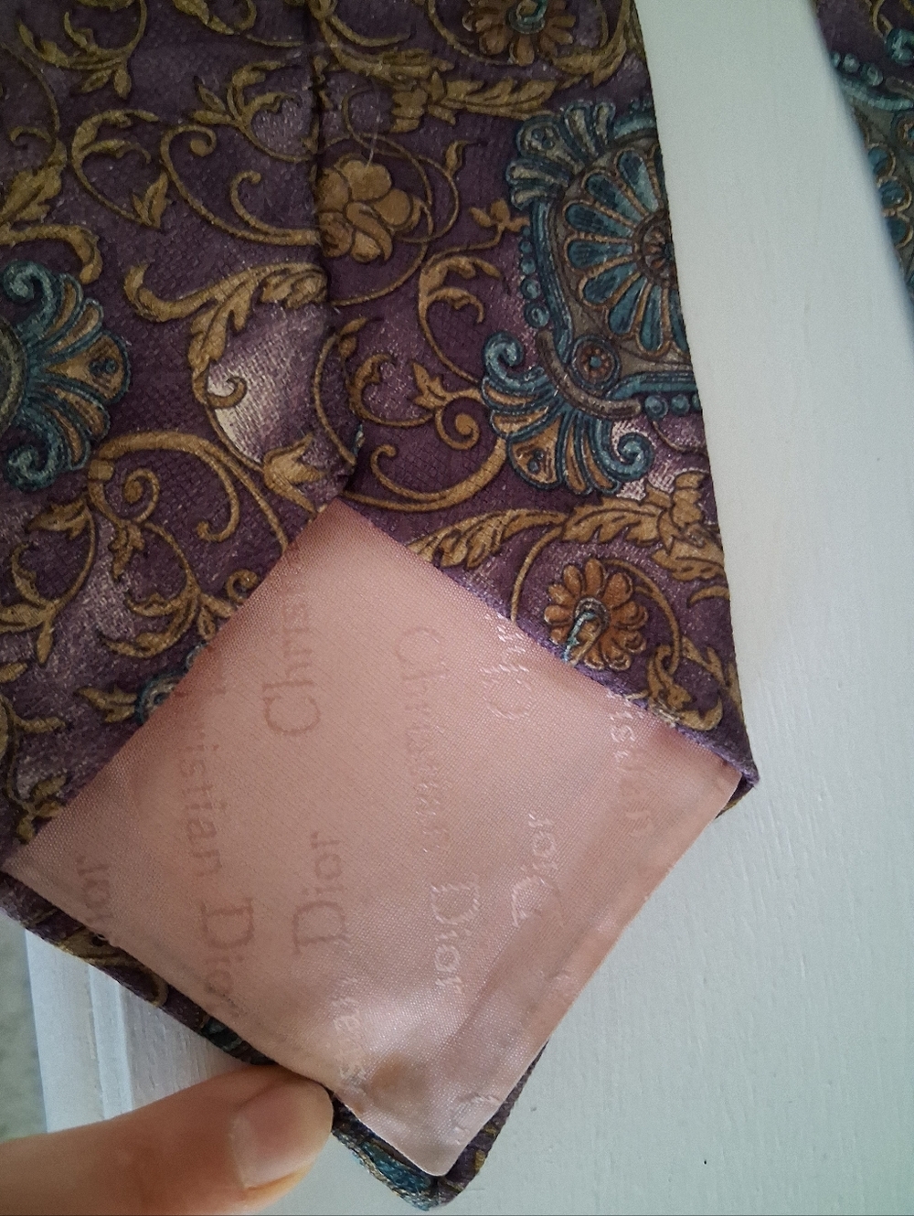 Christian Dior Silk Tie/ Vintage/ Purple and Teal Paisley - Picture 9 of 9